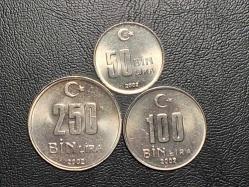 2002 YILINA AİT 50+100+250 BİN TÜRK LİRASI ( ALÜMİNYUM ) ÇİL  3 LÜ LOT  TCM 1102