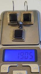 GÜMÜŞ KÜPE VE KOLYE UCU SETİ-ONYX TAŞLI 925 AYAR 19 gr.