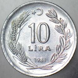 TÜRKİYE CUMHURİYETİ 10 LİRA 1981.