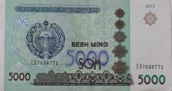 2013 ÖZBEKİSTAN 5000 SOM ORİJİNAL KAĞIT PARASI EG7656771 SERİ NOLU NADİRDİR