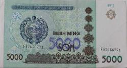 2013 ÖZBEKİSTAN 5000 SOM ORİJİNAL KAĞIT PARASI EG7656771 SERİ NOLU ÇOK NADİRDİR