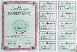 1966 Senesi Maliye Bakanlığı TASARRUF BONOSU - ON LİRA