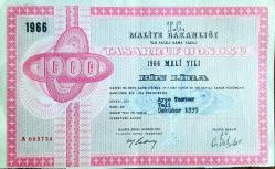 1966 Senesi Maliye Bakanlığı TASARRUF BONOSU - BİN LİRA