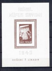 1945 NÜFUS SAYIMI HATIRA BLOK PUL. FOTOĞRAFTA GÖRÜLEN BLOK PUL GÖNDERİLECEKTİR. ARKA YÜZ FOTOĞRAFI DA EKLENMİŞTİR.