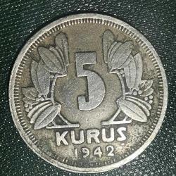 TÜRKİYE  1942   5  KURUŞ