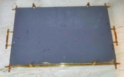 19680-ESKİLERDEN PİRİNÇ KULPLU ALTIN YALDIZ İŞLEMELİCAM ÇAY TEPSİSİ