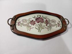 Vintage ahşap üzeri pirinç kulplu iç kısım örme üzeri cam tepsi. İyi durumda 35x20 cm  Koleksiyon Dekorluk kullanımlık  #tdkoleksiyontepsi