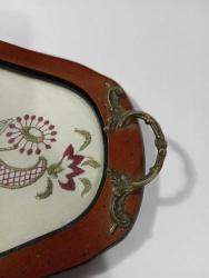 Vintage ahşap üzeri pirinç kulplu iç kısım örme üzeri cam tepsi. İyi durumda 35x20 cm  Koleksiyon Dekorluk kullanımlık  #tdkoleksiyontepsi