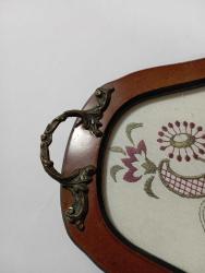 Vintage ahşap üzeri pirinç kulplu iç kısım örme üzeri cam tepsi. İyi durumda 35x20 cm  Koleksiyon Dekorluk kullanımlık  #tdkoleksiyontepsi