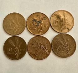 LOT.7 » 1958-1963-64-66-1970-74 TC 10 Kuruş 6 adet karışık madeni paralar ÇÇT/ÇT/T