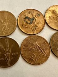 1958-1963-64-66-1970-74 TC 10 Kuruş 6 adet karışık madeni paralar ÇÇT/ÇT/T