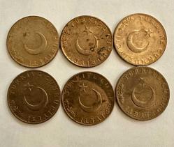 1958-1963-64-66-1970-74 TC 10 Kuruş 6 adet karışık madeni paralar ÇÇT/ÇT/T