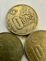 1995-1996-1999 TC 10 Bin lira 3 adet madeni paralar ÇT/T