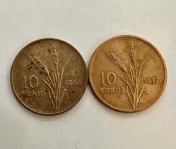 LOT.3 » 1966-1972 TC 10 kuruş 2 adet madeni paralar ÇÇT