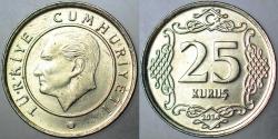 TÜRKİYE CUMHURİYETİ 25 KURUŞ 2014 ÇİLALTI.