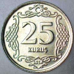 TÜRKİYE CUMHURİYETİ 25 KURUŞ 2014 ÇİLALTI.