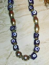 1953-EL YAPIMI PÜSKÜLLÜ NAZAR BONCUKLU TESPİH/DUVAR SÜSÜ