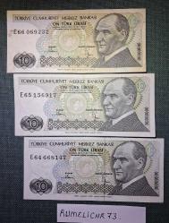 Türkiye Cumhuriyeti - 7. Emisyon/ 2. Tertip - 10 TL.- 3 Adet /ÇÇT/XF