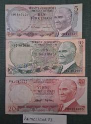 Türkiye Cumhuriyeti - 6.Emisyon/ 2 ve 3 . Tertip 5 TL./ 10 TL./ 20 TL. - 3 Adet /ÇÇT/XF