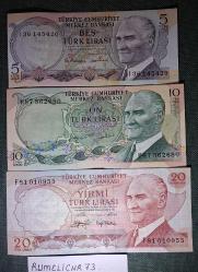 Türkiye Cumhuriyeti - 6.Emisyon/ 2 ve 3 . Tertip 5 TL./ 10 TL./ 20 TL. - 3 Adet /ÇÇT/XF