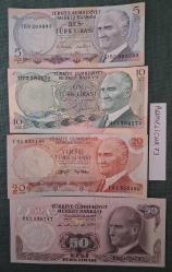 Türkiye Cumhuriyeti - 6.Emisyon/1. 2.ve 3 . Tertip 5 TL./ 10 TL./ 20 TL.50 TL. - 4 Adet /ÇİL/ÇÇT/XF