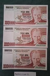 Türkiye Cumhuriyeti - 7. Emisyon/ 3. Tertip - 100.000 TL.- 3 Adet /ÇİL/UNC