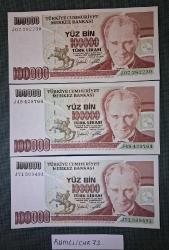 Türkiye Cumhuriyeti - 7. Emisyon/ 3. Tertip - 100.000 TL.- 3 Adet /ÇİL/UNC