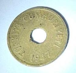 TÜRKİYE CUMHURİYETİ 1947 NADİR SENE, DELİKLİ 1 KURUŞ