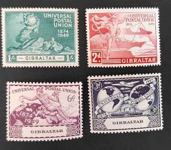 İngiliz Yönetimindeki Cebelelitarık-.1949 Dünya Posta Birliğinin Yıldönümü damgasız tam seri