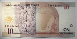 8. Emisyon 10 (YTL) Yeni Türk Lirası D38 634363 Koleksiyonluk Eski Para Çil Kondisyonda