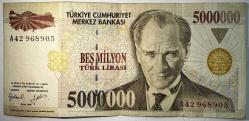 7. Emisyon 5 Milyon Türk Lirası A42 968905 Çok Temiz Kondisyonda Koleksiyonluk Eski Para