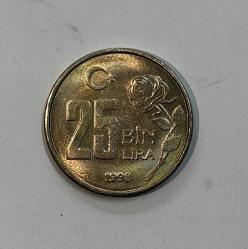 1998 25 Bin Türk Lirası Bakır-Nikel Çil Kondisyonda Koleksiyonluk Eski Para