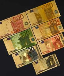 AVRUPA BİRLİĞİ 24K ALTIN KAPLAMA EURO HATIRA KAĞIT PARA SETİ 7’Lİ ÇİL