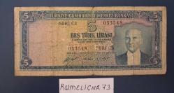 Türkiye Cumhuriyeti - 5.Emisyon / 1. Tertip - 5 Lira - SERİ: C3 053548 - TEMİZ
