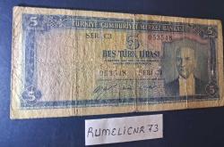 Türkiye Cumhuriyeti - 5.Emisyon / 1. Tertip - 5 Lira - SERİ: C3 053548 - TEMİZ
