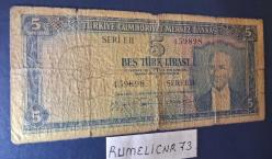 Türkiye Cumhuriyeti - 5.Emisyon / 2. Tertip - 5 Lira - SERİ: E11 459898 - TEMİZ