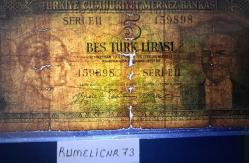 Türkiye Cumhuriyeti - 5.Emisyon / 2. Tertip - 5 Lira - SERİ: E11 459898 - TEMİZ