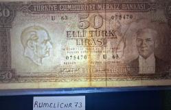 Türkiye Cumhuriyeti - 5.Emisyon / 7. Tertip - 50 Lira - SERİ: U63 075470- ÇT/VF
