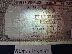 Türkiye Cumhuriyeti - 5.Emisyon / 7. Tertip - 50 Lira - SERİ: S53 091983 - ÇT/VF
