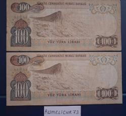 Türkiye Cumhuriyeti - 6.Emisyon/ 3. Tertip 100 TL.-SERİ NO: J24/J49  2 Adet /ÇT/VF