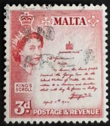 +++ MALTA KRALİYET BELGESİ , KRALİÇE     1956     3D   - DAMGALI