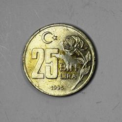 1995 25 Bin Türk Lirası Dünya Hoşgörü Yılı Bakır-Nikel Çil Kondisyonda Koleksiyonluk Eski Para