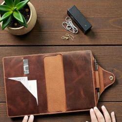 %100 El Yapımı Hakiki Deri A5 Defter/Ajanda Kılıfı Organizer