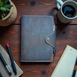 %100 El Yapımı Hakiki Deri A5 Defter/Ajanda Kılıfı Organizer