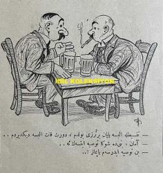 Osmanlıca Akbaba Mizah Dergisi-Gazetesi, Orijinal Dönem Basım, (Ottoman Magazine-Newspaper) - 15 Ağustos 1927 - Sayı: 488 - Karikatürist Ramiz Gökçe'nin Çalışması: İran Gazeteleri Aleyhimizde Ateş Püskürüyor... 