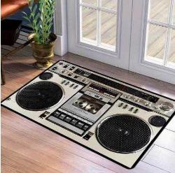 Vintage Teyp Hoparlör Tasarımlı Kaymaz Kapı Paspası 40cmX 60cm