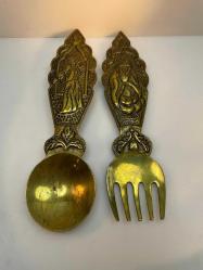 MEVLANA HATIRASI ÇOK ESKİ PRİNÇ KAŞIK, ÇATAL 20 CM BOYUNDA