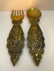 MEVLANA HATIRASI ÇOK ESKİ PRİNÇ KAŞIK, ÇATAL 20 CM BOYUNDA