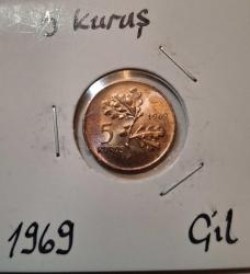 713// 5 Kuruş Bakır 1969 çil