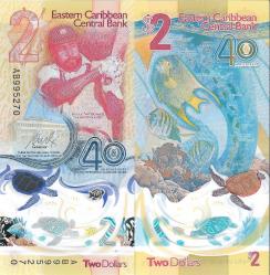 Doğu Karayipler 2024 Yılı 2 Dolar Yabancı Kağıt Para Polimer Çil (Unc) Koleksiyon Para